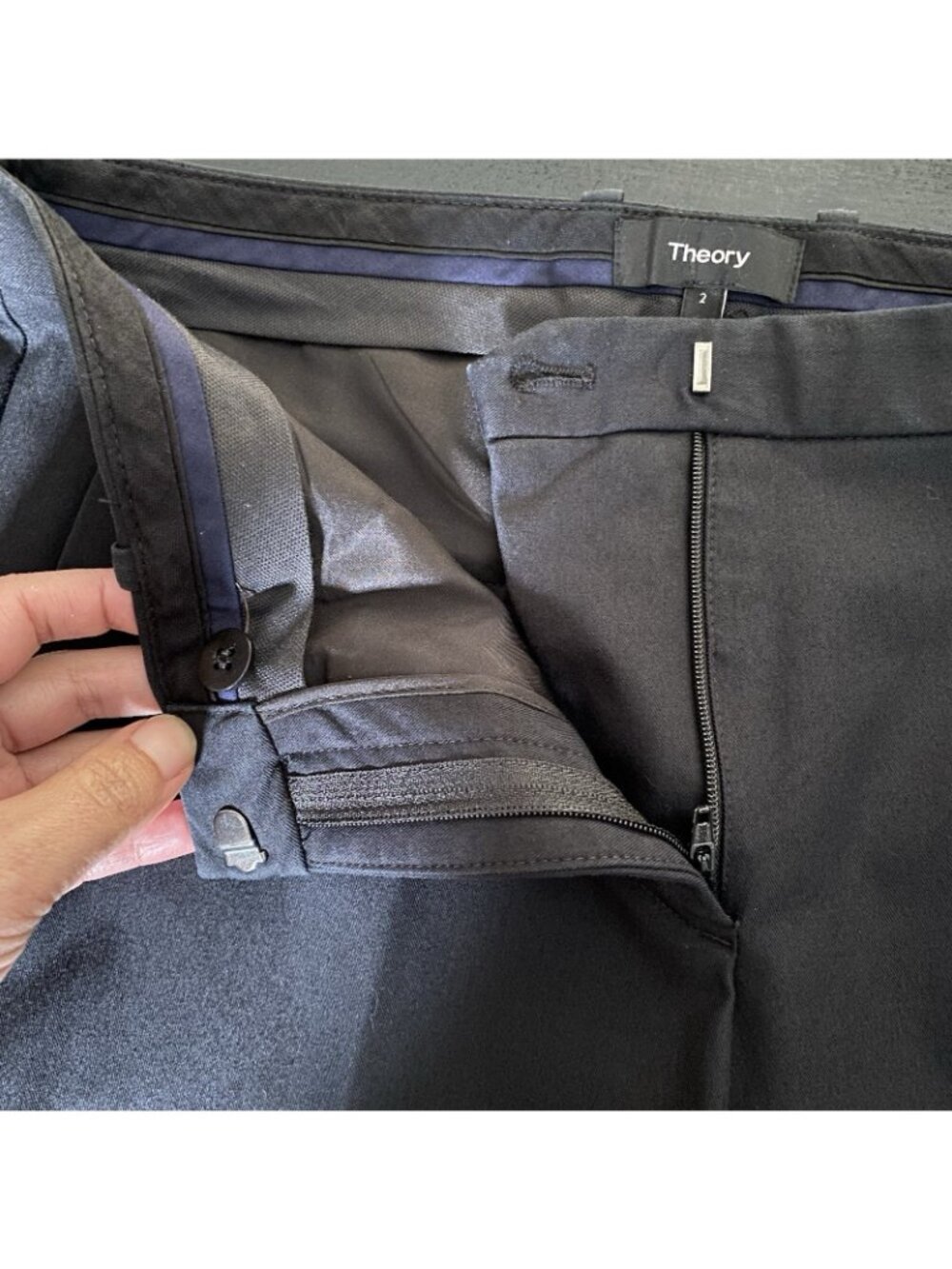 Theory Hartsdale Pants 2 Straight Leg Ankle Black Trouser Minimalist Office Work - Picture 7 of 13